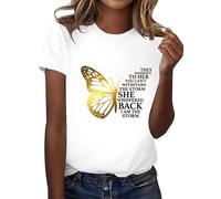 Camiseta de manga corta para mujer con estampado de mariposas, cuello redondo, manga corta, sin hombros, Blanco, M