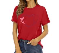 Camiseta de manga corta para mujer con estampado de San Valentín para mujer, estilo informal, para Navidad, para mujer, sexy, rojo, S