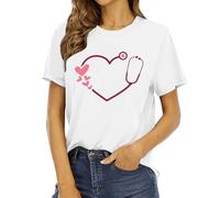 Camiseta de manga corta para mujer con estampado de San Valentín para mujer, estilo informal, para Navidad, para mujer, sexy, Blanco, L