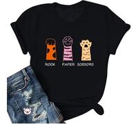 Camiseta de manga corta para mujer con estampado de verano y ajuste cómodo y a la moda, Negro , S