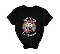 Camiseta de manga corta para mujer con estampado informal, cuello redondo, manga corta, sexy, para mujer, Negro , XXL