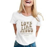 Camiseta de manga corta para mujer con estampado "Merry Christmas", Blanco, M