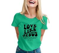 Camiseta de manga corta para mujer con estampado "Merry Christmas", verde, S