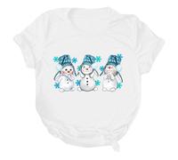 Camiseta de manga corta para mujer con estampado navideño, cuello redondo, Blanco, XL