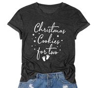 Camiseta de manga corta para mujer con estampado navideño, cuello redondo, manga corta, gris oscuro, L