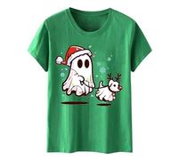 Camiseta de manga corta para mujer con estampado navideño y cuello redondo, informal, sexy, para mujer, verde, XL
