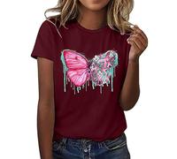 Camiseta de manga corta para mujer con estampado para conciencia del cáncer de mama camiseta de algodón para gimnasio para mujer camiseta blanca camisetas, Vino C, S