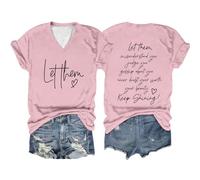 Camiseta de manga corta para mujer con gráficos inspiradores y cuello en V, estilo informal, para fiesta, Rosa., XXL