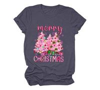 Camiseta de manga corta para mujer con texto en inglés "Christmas Merry Christmas" 2024, gris, XL