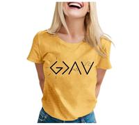 Camiseta de manga corta para mujer con texto en inglés "Dios es más grande que los altibajos", amarillo, S