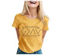 Camiseta de manga corta para mujer con texto en inglés "Dios es más grande que los altibajos", amarillo, XL