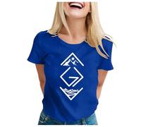 Camiseta de manga corta para mujer con texto en inglés "Dios es más grande que los altibajos", azul, M