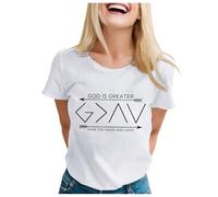 Camiseta de manga corta para mujer con texto en inglés "Dios es más grande que los altibajos", Blanco, XXL