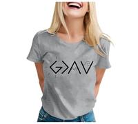 Camiseta de manga corta para mujer con texto en inglés "Dios es más grande que los altibajos", Gris claro., XXL