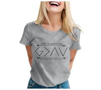 Camiseta de manga corta para mujer con texto en inglés "Dios es más grande que los altibajos", Gris claro., M