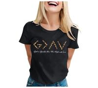 Camiseta de manga corta para mujer con texto en inglés "Dios es más grande que los altibajos", Negro , S