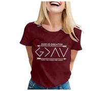 Camiseta de manga corta para mujer con texto en inglés "Dios es más grande que los altibajos", rojo, XL