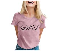 Camiseta de manga corta para mujer con texto en inglés "Dios es más grande que los altibajos", Rosa., L