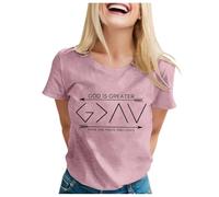 Camiseta de manga corta para mujer con texto en inglés "Dios es más grande que los altibajos", Rosa., XL