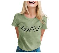Camiseta de manga corta para mujer con texto en inglés "Dios es más grande que los altibajos", Verde claro., M