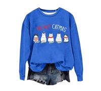 Camiseta de manga corta para mujer con texto en inglés "Your Christmas is Meowy and", azul, S