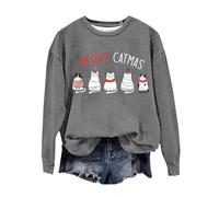 Camiseta de manga corta para mujer con texto en inglés "Your Christmas is Meowy and", gris, S