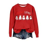 Camiseta de manga corta para mujer con texto en inglés "Your Christmas is Meowy and", rojo, S