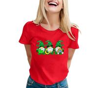 Camiseta de manga corta para mujer con texto "Happy Saint P Day", cuello redondo, color blanco, rojo, M