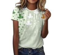Camiseta de manga corta para mujer con texto "Happy Saint P Day", cuello redondo, color blanco, verde menta, L