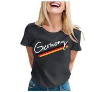 Camiseta de manga corta para mujer, cuello en V, holgada, informal, moderna, con frases, marine, M