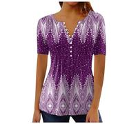 Camiseta de manga corta para mujer, cuello en V, túnica, morado, S