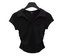 Camiseta de manga corta para mujer, cuello redondo, ajuste delgado, camiseta básica de poliéster suave, color sólido, para uso diario, todas las estaciones, blanco (M negro1)