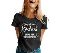 Camiseta de manga corta para mujer, cuello redondo, camiseta de corte recto, texto impreso alemán "Das Ist Mein Kostüm" y "Ende Der Diskussion" con motivos confetis en la parte delantera, camiseta