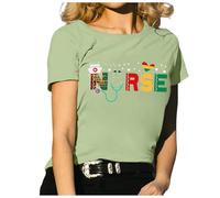 Camiseta de manga corta para mujer, cuello redondo, camiseta de manga corta, camiseta de manga corta, camiseta holgada para mujer, Verde claro., M