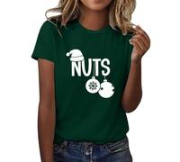 Camiseta de manga corta para mujer, cuello redondo, color liso, estampado navideño, informal, manga corta, espalda descubierta, manga larga, verde, XXL