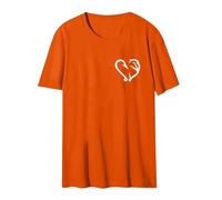 Camiseta de manga corta para mujer, cuello redondo, color sólido, estampado doble, informal, manga corta, camiseta de fiesta para mujer, naranja, XXL