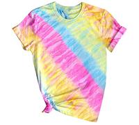 Camiseta de manga corta para mujer, cuello redondo, corte holgado, para verano, informal, camiseta para mujer, camiseta de color liso, amarillo, XXL
