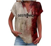 Camiseta de manga corta para mujer, cuello redondo, estampado de manchas de sangre, informal, para verano, cómoda, de encaje, para mujer, Morado (, 3XL
