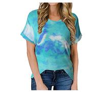 Camiseta de manga corta para mujer, cuello redondo, estampado de tie-dye, informal, holgada, camiseta, vestido de verano para mujer, verde, XXL