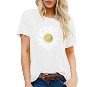 Camiseta de manga corta para mujer, cuello redondo, estampado para primavera, verano, vacaciones, color negro, Blanco, L