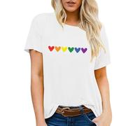 Camiseta de manga corta para mujer, cuello redondo, estampado para primavera, verano, vacaciones, conjunto, Blanco, L