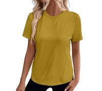Camiseta de manga corta para mujer, cuello redondo, informal, color liso, manga corta, para verano, amarillo, XL