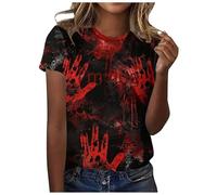 Camiseta de manga corta para mujer, cuello redondo, manga corta, diseño con texto "I am fine", Color rojo., XL