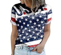 Camiseta de manga corta para mujer, cuello redondo, para el Día de la Independencia de Estados Unidos, 4 de julio, bandera de julio, camiseta patriótica, juego de diablo, disfraz para mujer, azul, L