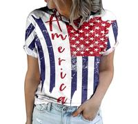 Camiseta de manga corta para mujer, cuello redondo, para el Día de la Independencia de Estados Unidos, 4 de julio, bandera de julio, camiseta patriótica, juego de diablo, disfraz para mujer, Blanco