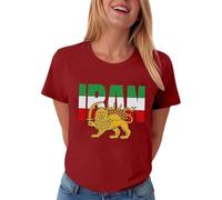 Camiseta de manga corta para mujer, de algodón, con bandera de Irán, para verano, informal, cuello redondo, holgada, con estampado, cómoda, transpirable, cómoda, O rojo., L