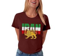 Camiseta de manga corta para mujer, de algodón, con bandera de Irán, para verano, informal, cuello redondo, holgada, con estampado, cómoda, transpirable, cómoda, O Vino, L