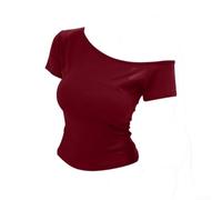Camiseta de manga corta para mujer de corte ajustado, blusa de verano, transpirable, para tiempo libre, top negro, blanco, azul, amarillo, S-XL(rojo S)