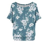 Camiseta de manga corta para mujer de gran tamaño con mangas de murciélago, azul claro, XL