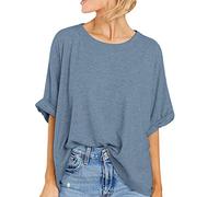 Camiseta de manga corta para mujer de gran tamaño, cuello redondo, holgada, informal, camiseta de algodón informal para mujer, tienda personal, marine, S